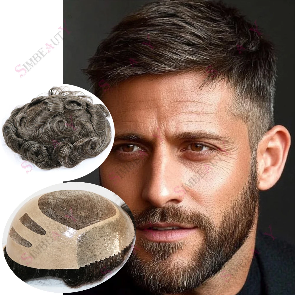 

Прочный мужской капиллярный протез NPU Bond, тонкий моно мужской парик, парик из 100% человеческих волос520 # Протез для мужских волос коричнево-серого и светлого цвета