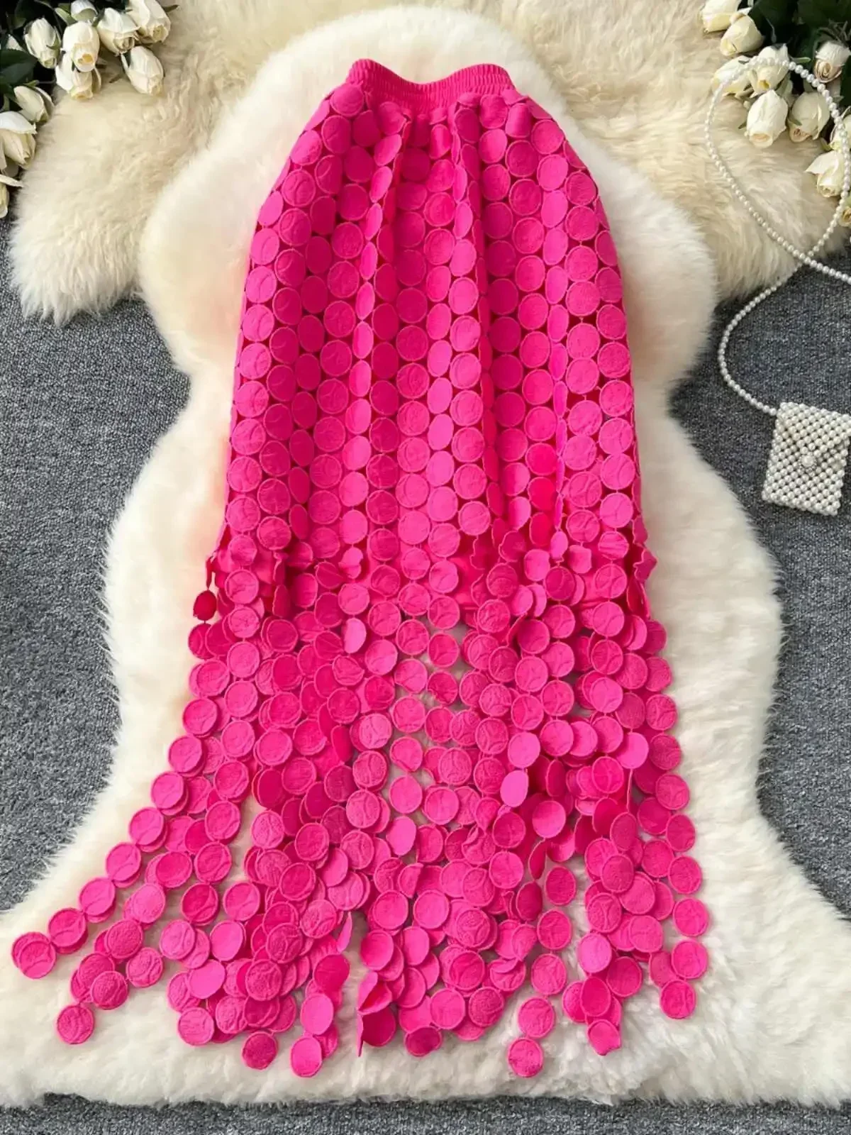 Frauen Rohr Rock Aushöhlen Polka Dot Quaste Herbst Neue Hohe Taille Abnehmen Mittlere Länge Gerade Party Sexy Faldas Weibliche