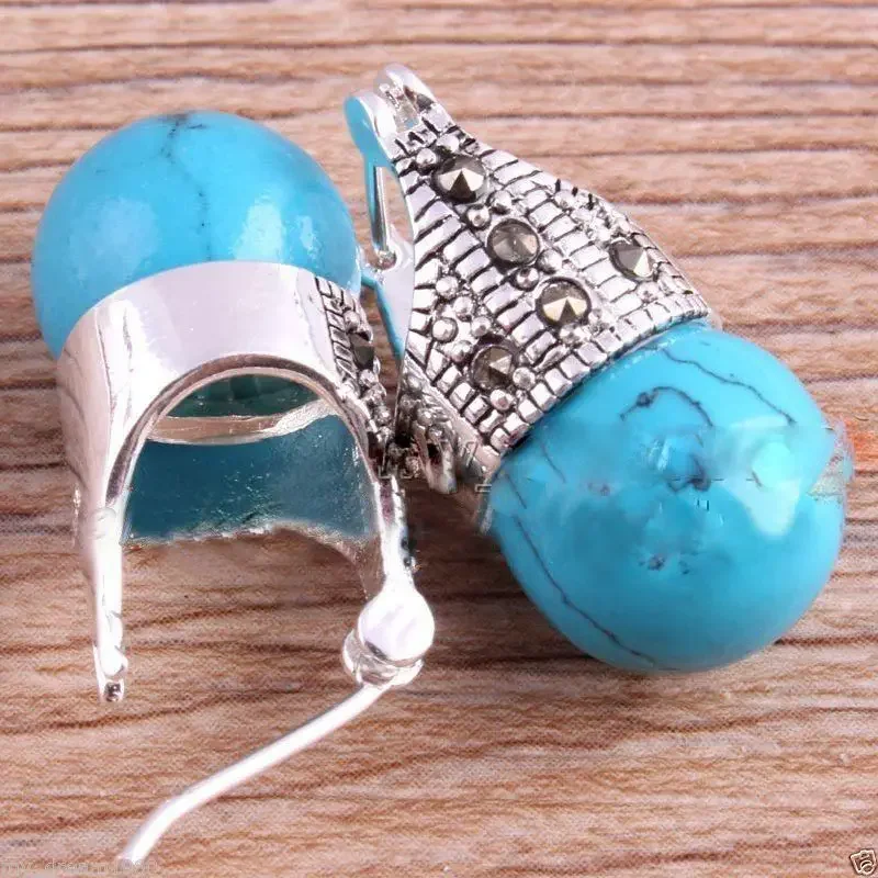 

Hot selling Vintage Marcasite 12mm Blue 925 Sterling Silver Stud Earrings