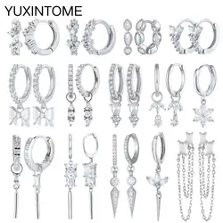 925 Sterling Silver Needle Heart White Zircon Silver Earrings Luxury Tassel Chain Hoop Earrings for Women Fashion Jewelry Gifts