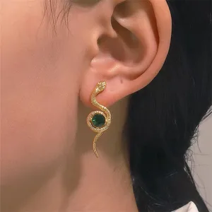 Women's Vintage Earrings With Zircon Snake Earrings Emerald Animal Ear Studs Women's Earrings Jewelry Birthday Party Gift 8 Main Sales Emerald Earring - №3