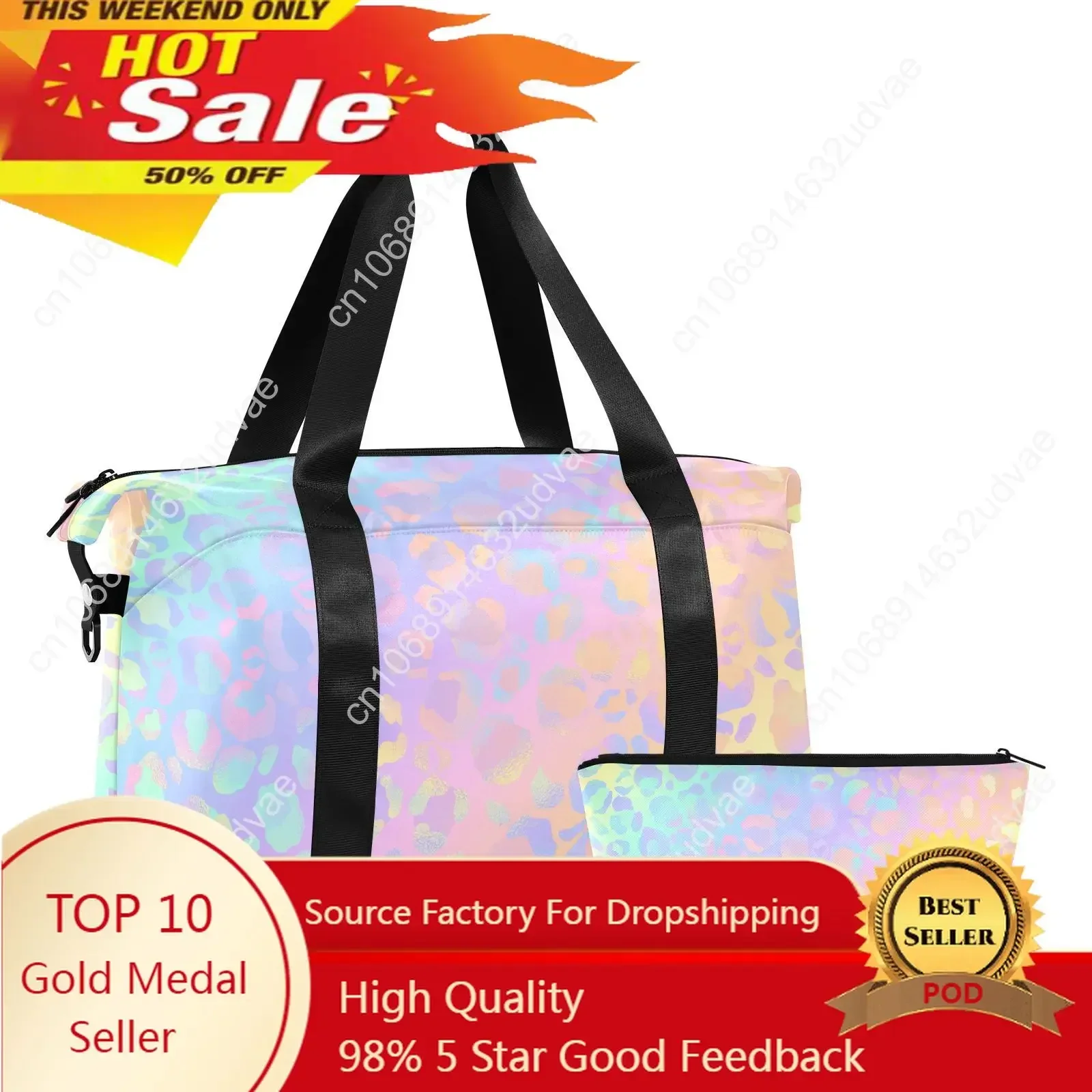 New Foldable Travel Sports Bag Large Capacity Storage Bags Leopard Print Design Luggage Bag Women Shopping Bags Two Piece Set