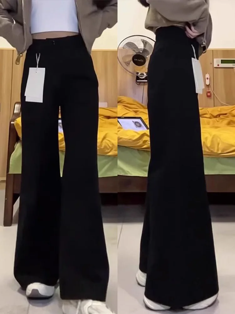 Pantalones vaqueros acampanados con forro de Fce de talla grande para mujer, pantalones de corte recto de pierna ancha holgados y adelgazantes para otoño e invierno