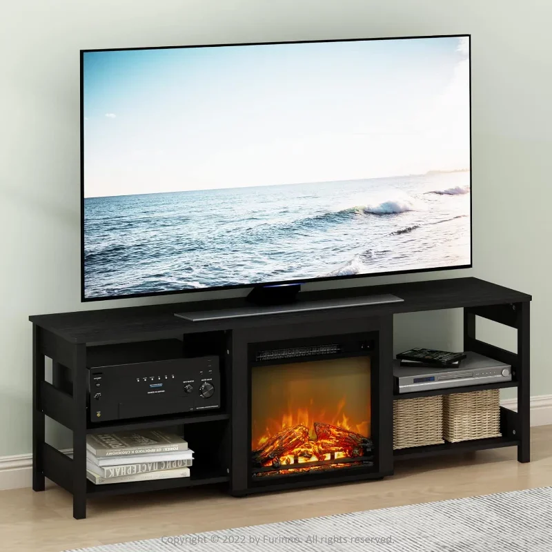 Furinno Classic 70 Inch TV Stand with Fireplace, Americano