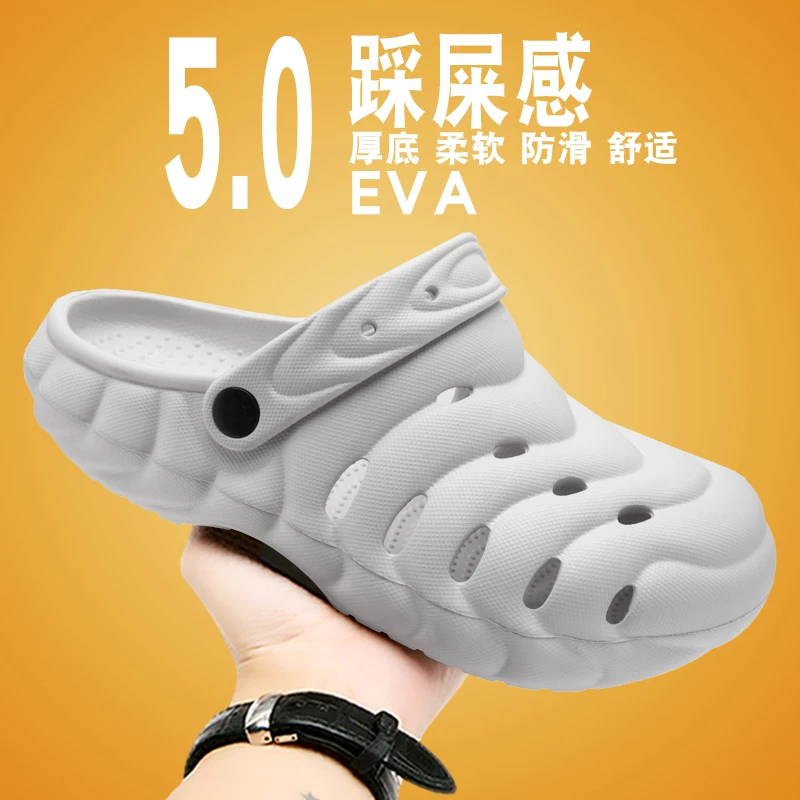 Men sweat proof hollow clog sandals portable lightweight anti slip cushioned sole minimalist all match travel slide footwear