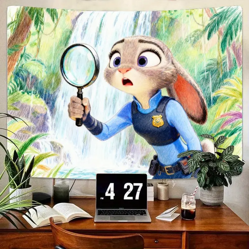 

1PC Disney Zootopia Judy Hopps Detective Tapestry Vibrant Jungle Wall Art Polyester Bedroom Living Room Dorm Decor Gift for Fans
