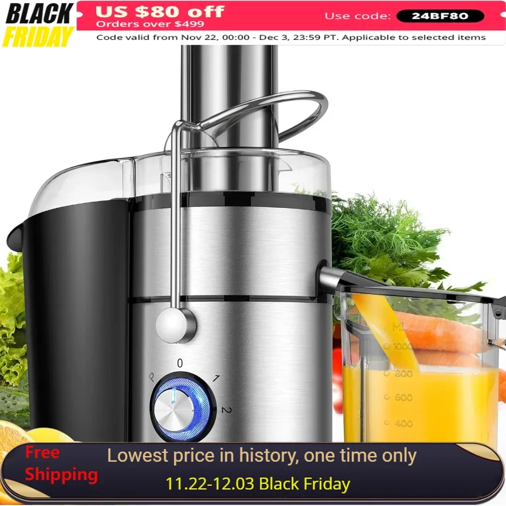 Centrifugal Juicer with Extra Large 3inch Feed Chute,  High Juice Yield & 3 Speeds Mode & Safety Overheat Protection, Juicer