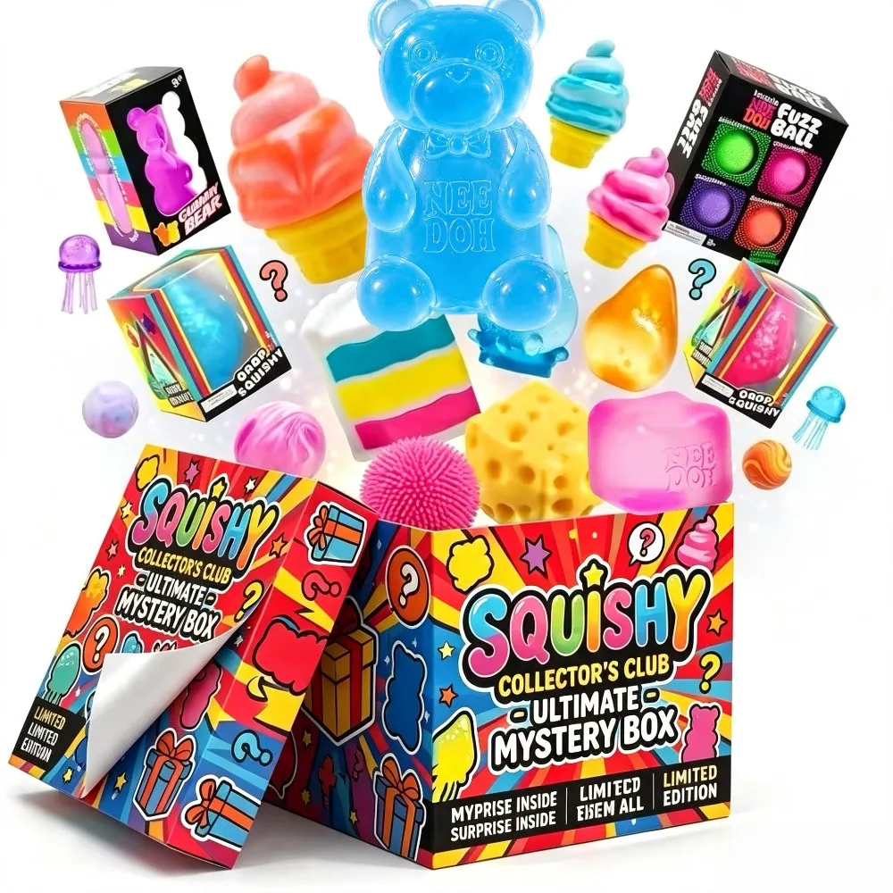 Überraschungsbox mit mehr als 100 Spielzeugen, vielfältige weiche Figuren zur Stresslinderung, Spaß- und Mysteriobox, Anti-Stress-Spielzeug