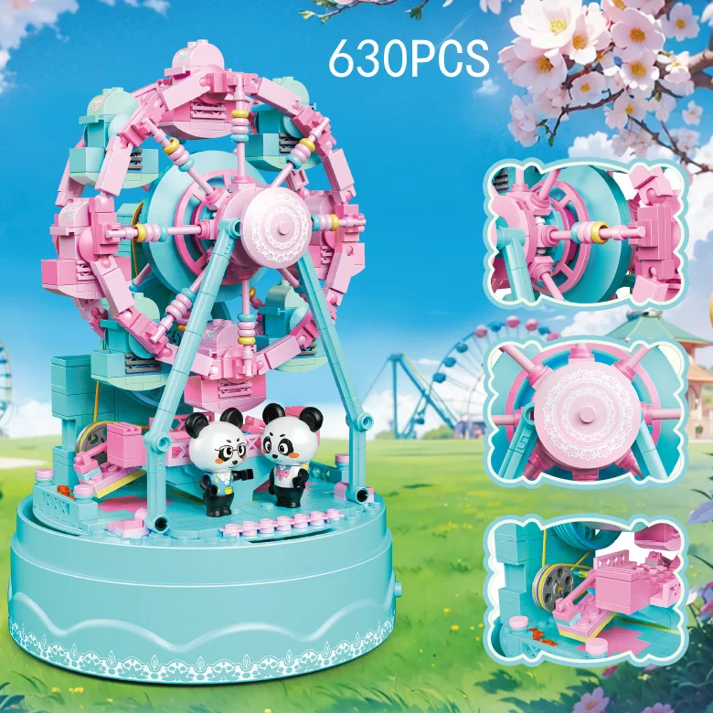 

Idea Building Brick Ferris Wheel Music box Mini Block Construction Model Amusement Park Panda Figures Educational Toy For Gift