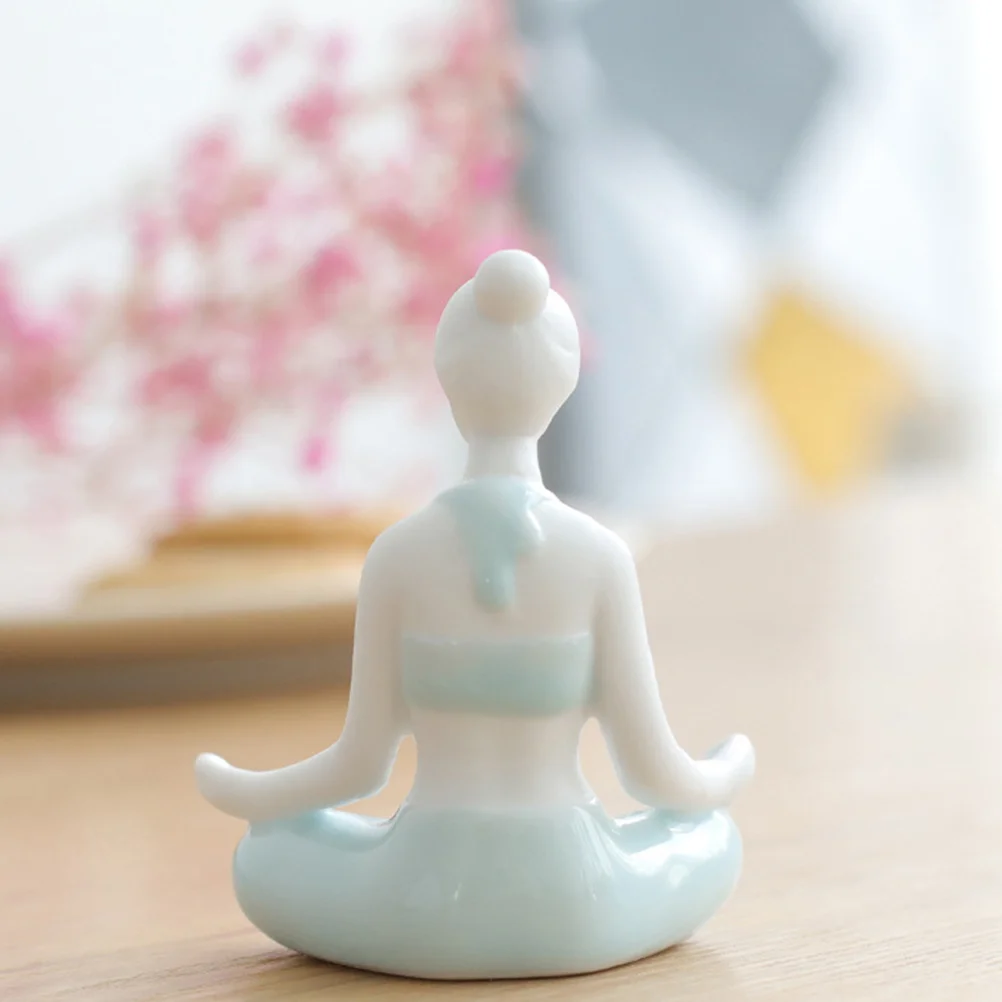 

Sky-Blue Yoga Figure Ceramic Crafts Desktop Decoration Elegant Handmade Creative Ornament Home Adornment Office Home Office Gift