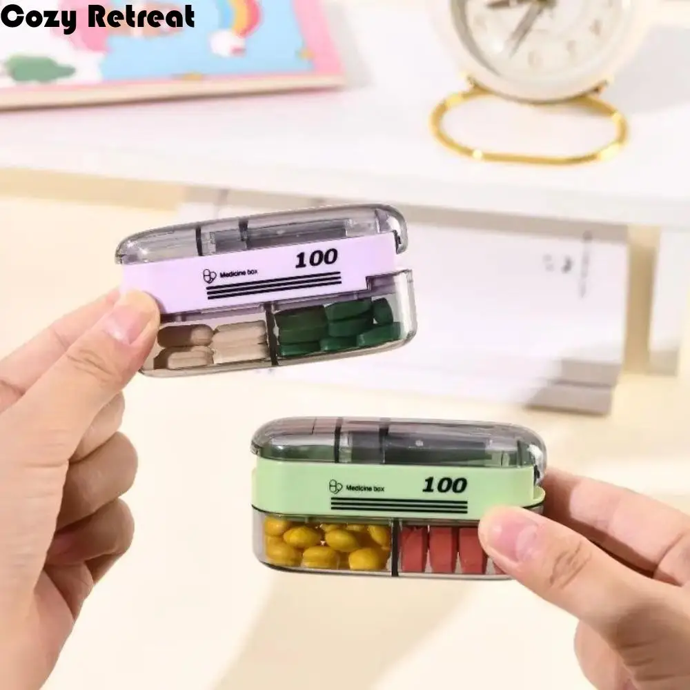 Precise Cutting Portable Pill Cutter 2 in 1 Adjustable Pill Splitter Dustproof with 2 Compartments Tablet Dispenser