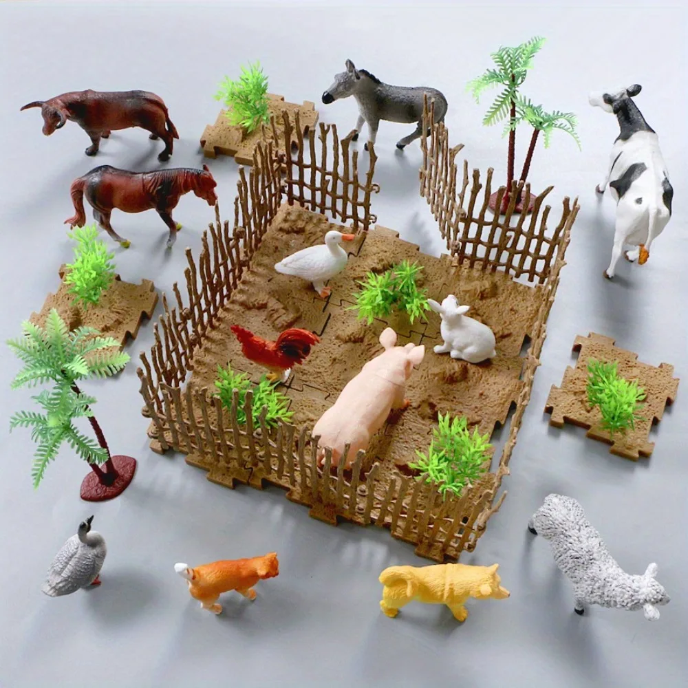 Farm Animal Figurines Realistic Plastic Animals Toys with Fences Playset Educational Christmas Birthday Gift for Kids & Toddlers