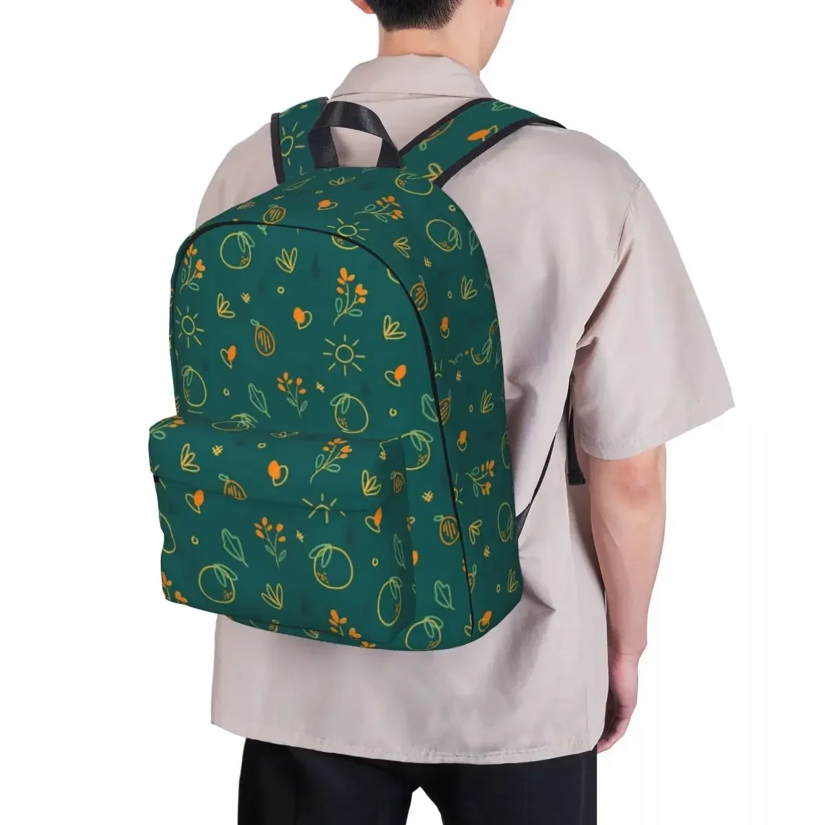 Mochila con patrón naranja de gran capacidad para estudiantes, bolso de hombro para computadora portátil, mochila de viaje a la moda, bolsa escolar para niños