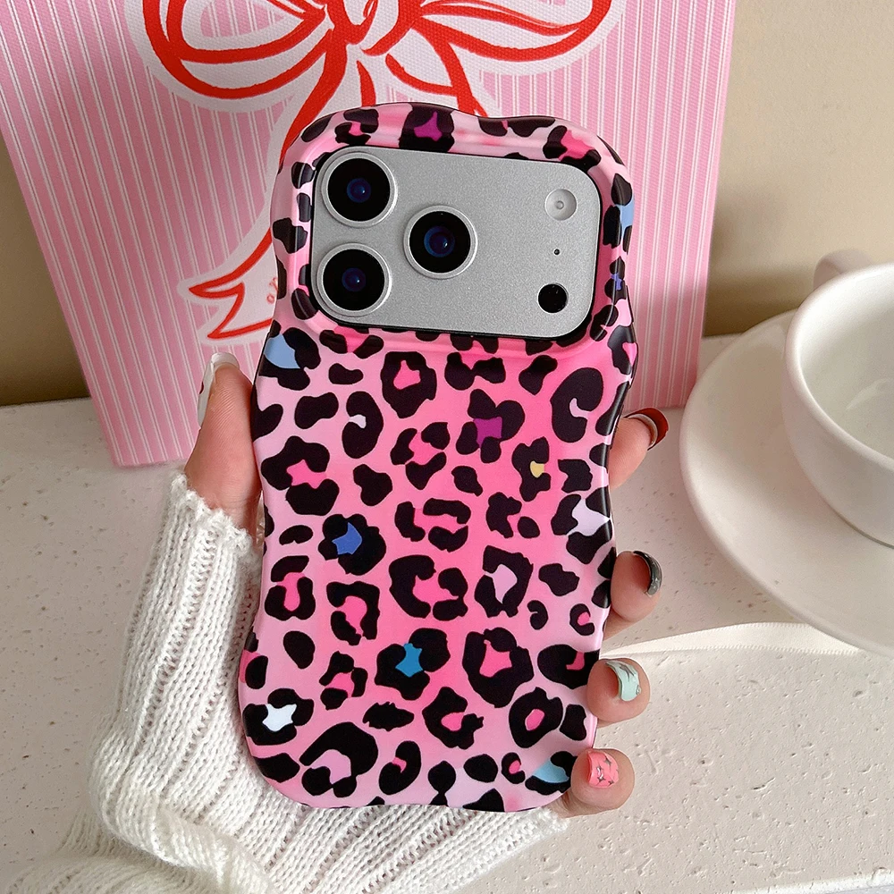 Modische 2-in-1-Handyhülle mit Leopardenmuster für iPhone 13 14 15 16 17 18 Pro Max, Wellenkanten, angenehme Haptik, harte, schlanke Rückseite – Detail 2