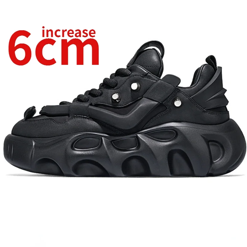 

Genuine Leather Retro Design Couple's Sneakers Increased 6cm Craftsmanship Casual Shoes Elevator Bread Shoes for Men and Women's