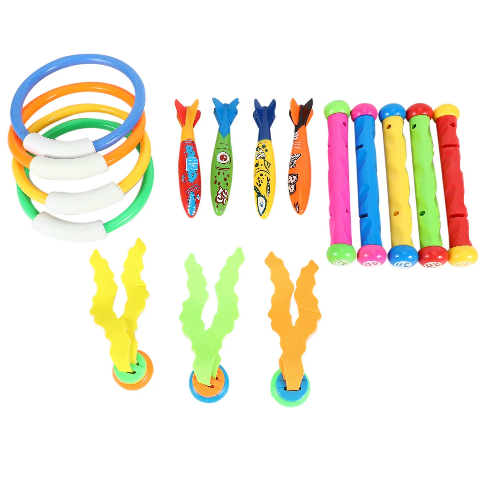 

Diving Toys Underwater Sinking Swimming Pool Toy, Diving Rings & Sticks, Torpedoes, Water Grass, Dive Training Gift for Kids (