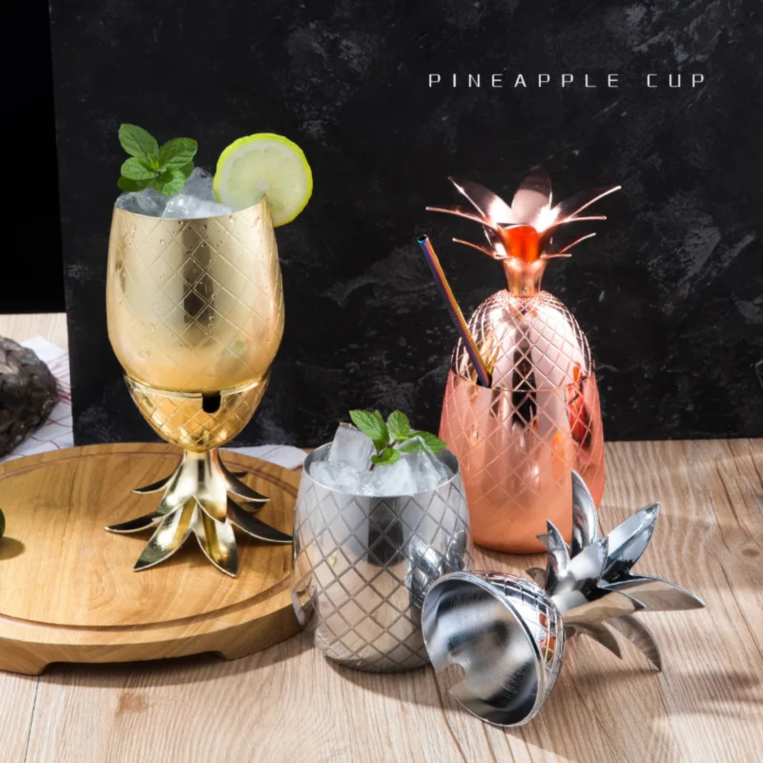 500ML Ananas Form Cocktail Glas Edelstahl Kreative Multifunktionale Metall Kupfer Persönlichkeit Cocktail Bier Tasse