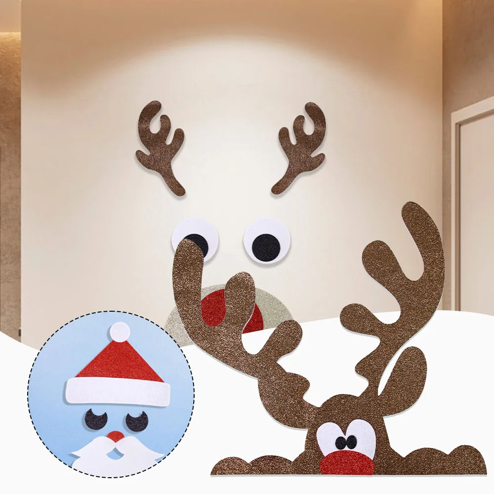 Cartoon Moose-Shape Door Stickers Felt Cloth Christmas Cute Exquisite Door Pasters For Xmas Window Decoration
