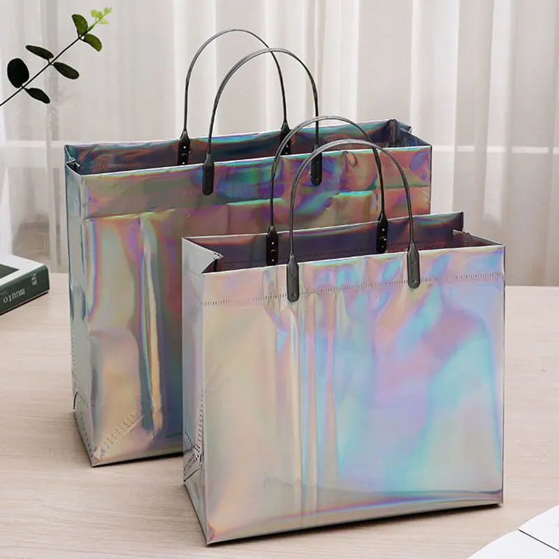 Pvc Laser Tote Bag Thick Handbag Waterproof Gift Bag Plastic Bag Clothing Bag Shopping Bag Xmas Gift Bag Large Candy Ornaments