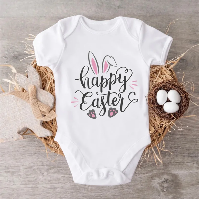 

My 1st Easter Baby Clothes 100% Cotton White Short Sleeve Bodysuit Newborn Boys Girls Costume Infant Jumpsuit