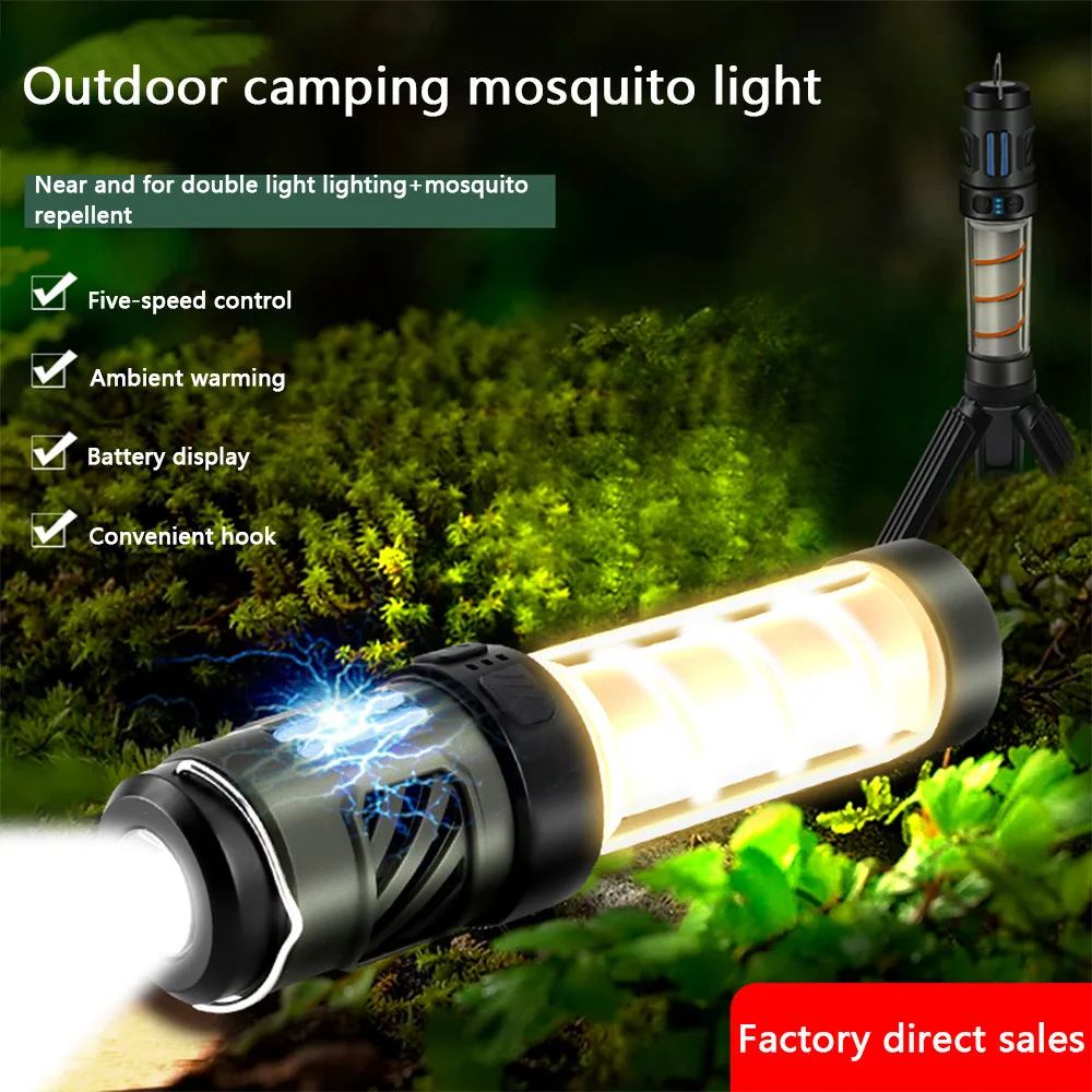 USB recarregável Mosquito Repeller Lamp, Camping Light, Triângulo Bracket, Telescoping Tripod, luz ao ar livre para exterior, 3 em 1