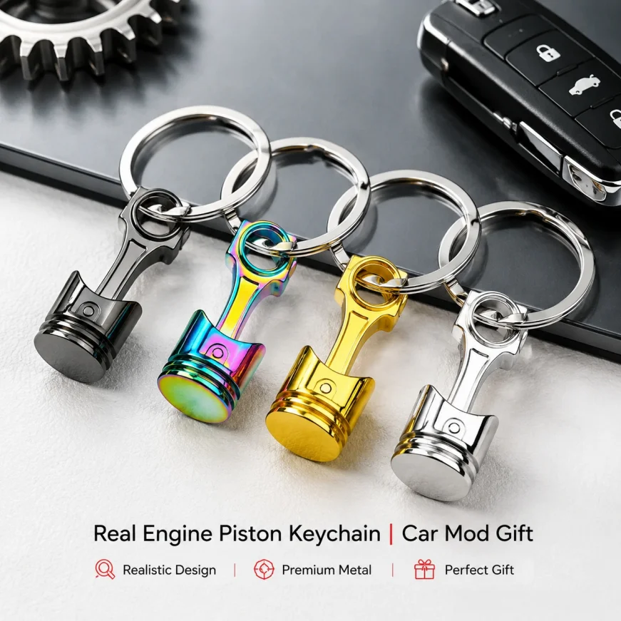 1 piece creative engine piston keychain car keychain pendant simple motorcycle piston pendant creative personality