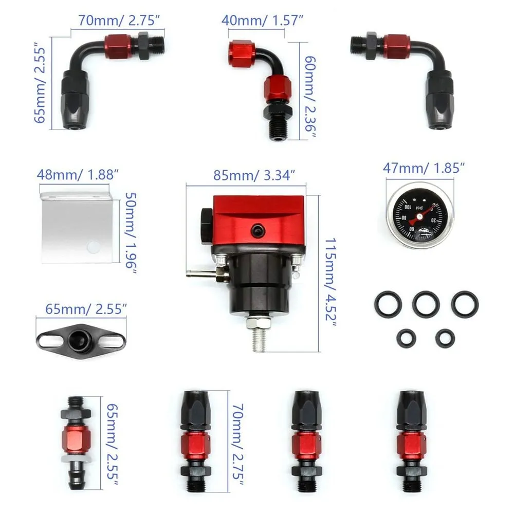 Adjustable FPR AN6 Fitting EFI Fuel Pressure Regulator For 7MGTE MKIII with Hose Line Fittings Oil 100psi Gauge Universal 