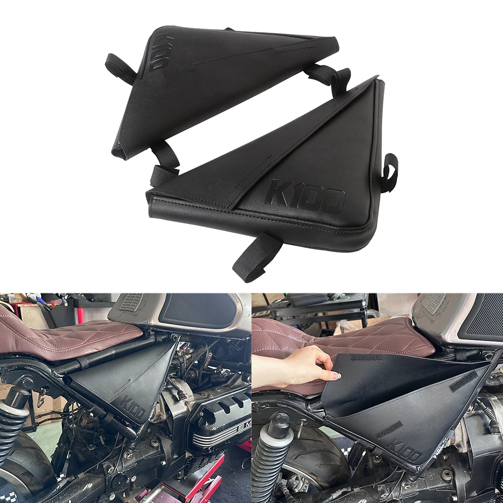 2 Pcs MOTO4U Triangle Bevel Side Bag Motorcycle Bag Saddle Side Bags Artificial Leather Bag Tool Accessories For BMW K100 K75