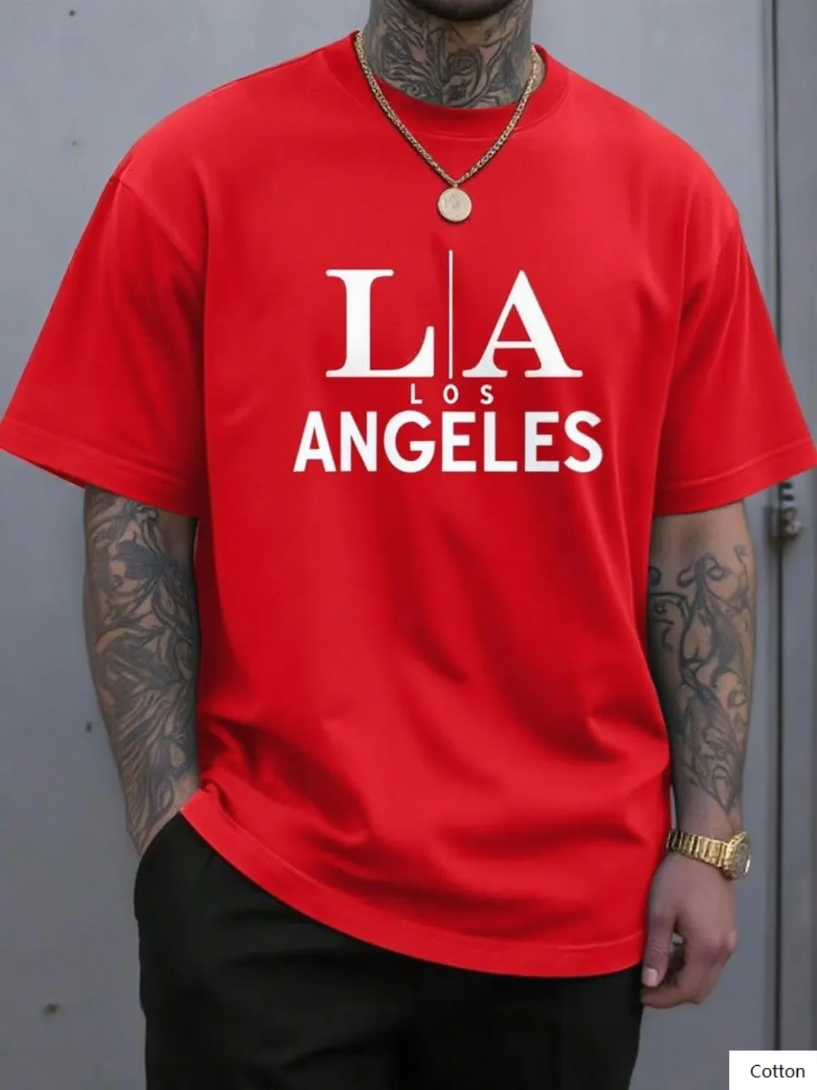 تي شيرت قطني مطبوع عليه LA Los Angeles يعرض شعار LA المميز مثالي لمحبي المدينة والأولئنا الذين يحبون الموضة الحضرية