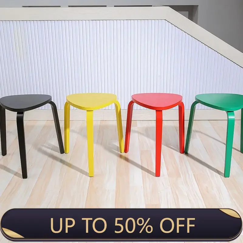 Solid Wood Three-legged Stool Creative Stackable Leisure Footstool Home Triangle Stool Living Room Restaurant Simple Color Bench