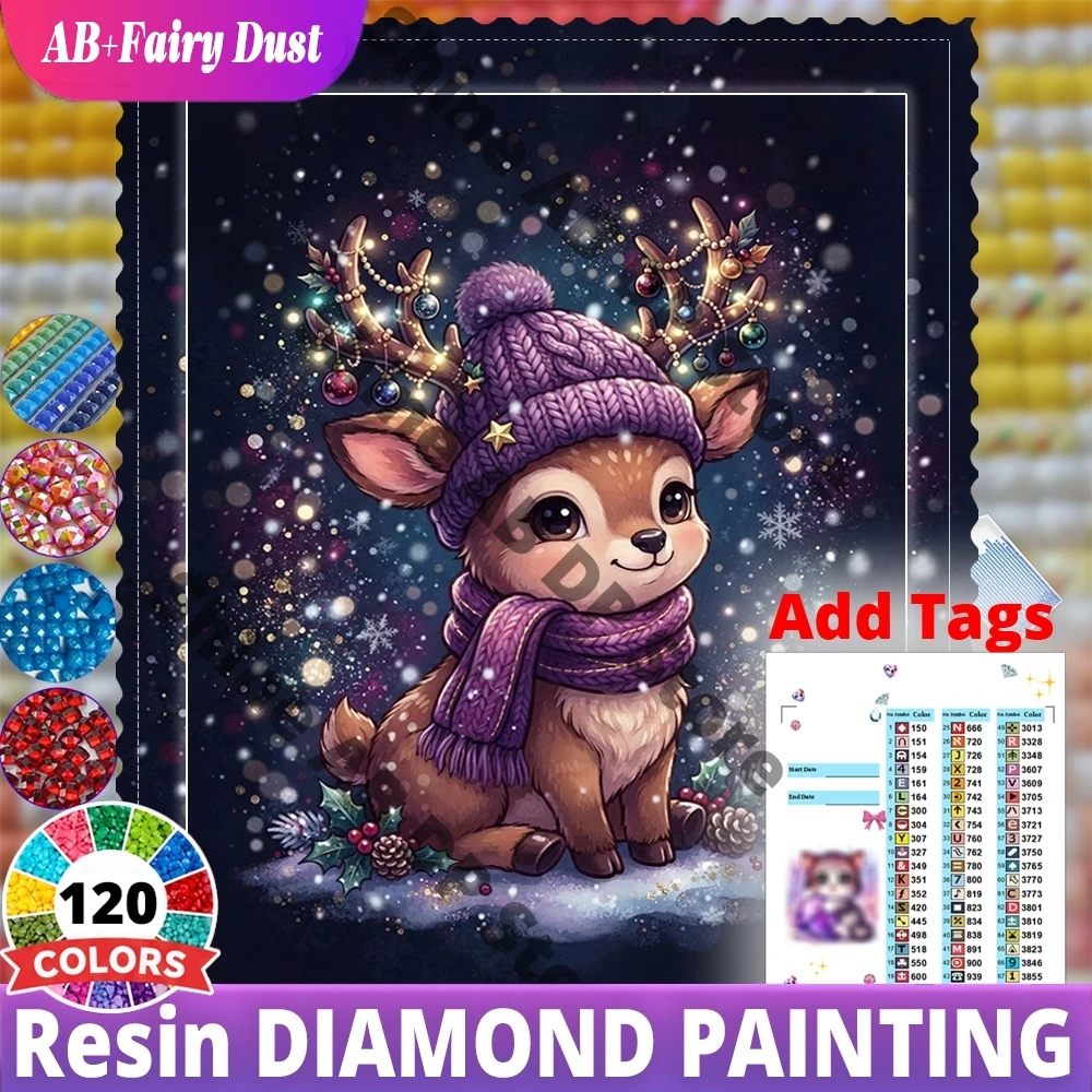 120 Color Resin Cute Purple Knit Reindeer Animal AB Fairy Dust Diamond Mosaic Full Square Painting Home Decor