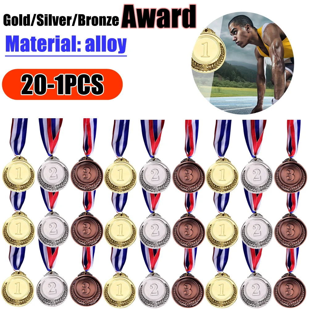 

20-1 шт. металлические наградные медали с лентой на шею, золотые, серебряные, бронзовые, для поощрения, сувенирные, для подарков, для уличных игр, школьные принадлежности