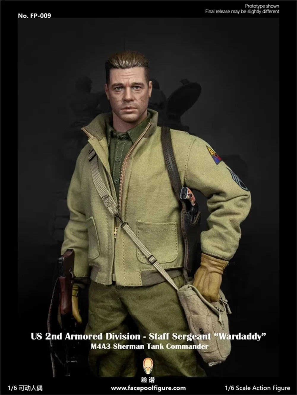 1/6 Facepoolfigur FP009 FP009A US. WWII Commander Tank Brad Pitt Komplettset bewegliche Actionfigur 12" Geschenk für Fans sammeln