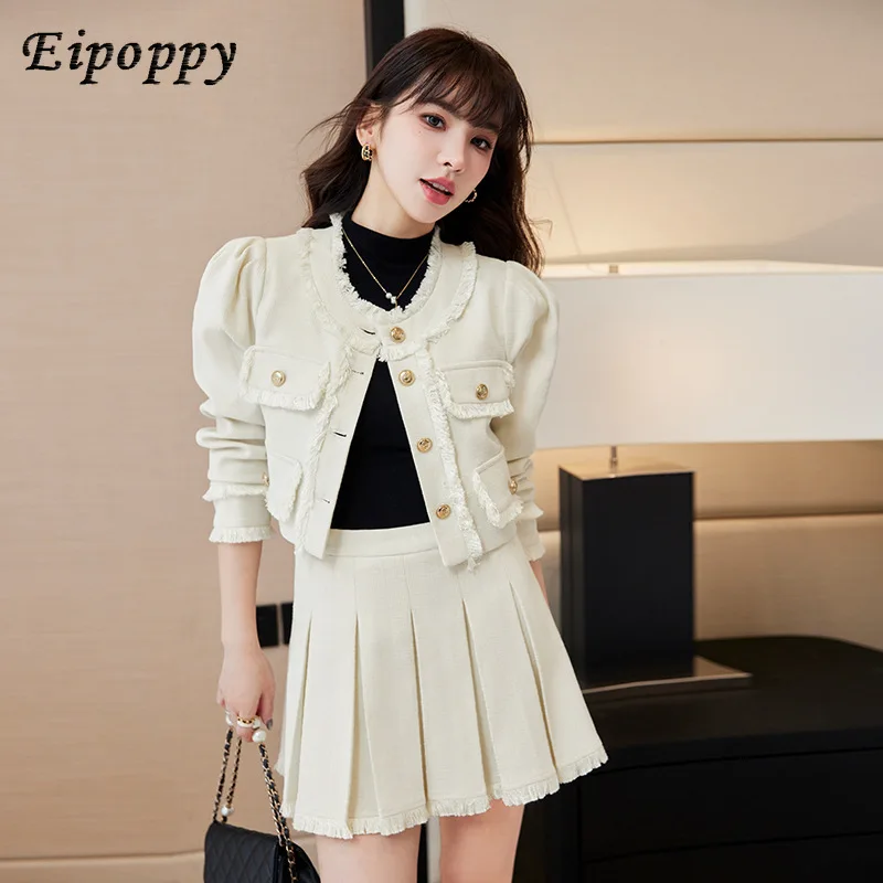 

Suit Women's Autumn and Winter High-Grade Classic Style Tweed Coat Pleated Skirt Two-Piece Suit