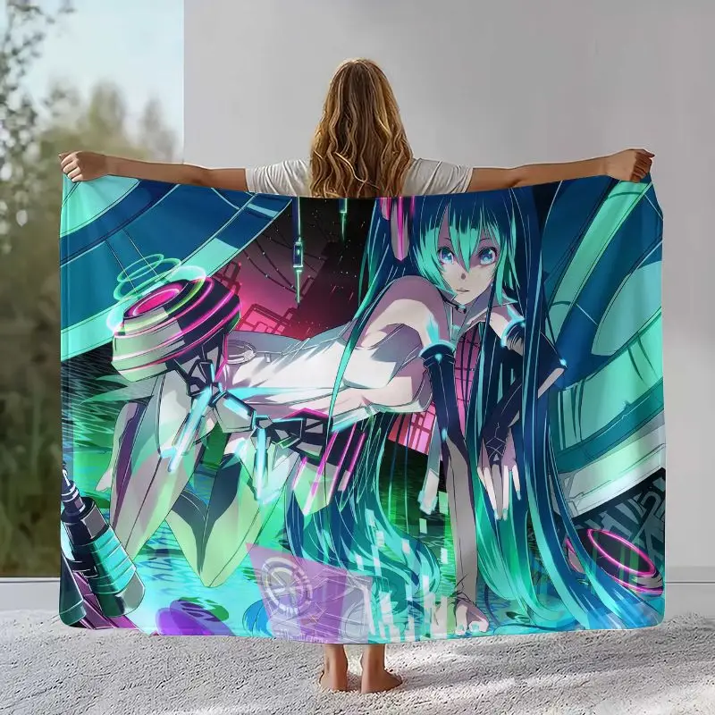 Japan Music Girl M-MIKU Cute Cartoon Soft Flannel Throw Blanket,Cozy Blanket for Bed,Sofa,Living Room,Picnic,Camping,Home Decor