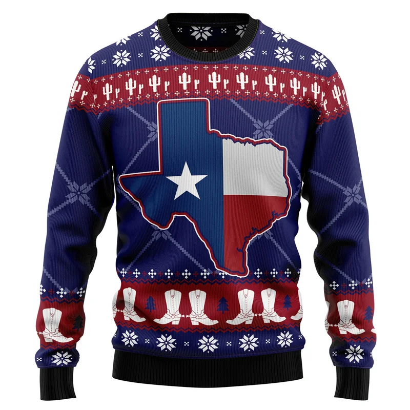 Map Of Texas USA Printed Christmas Sweatshirt Men Women Festival Oversized Pullover Top Xmas Popular Fashion Street Hoodies New