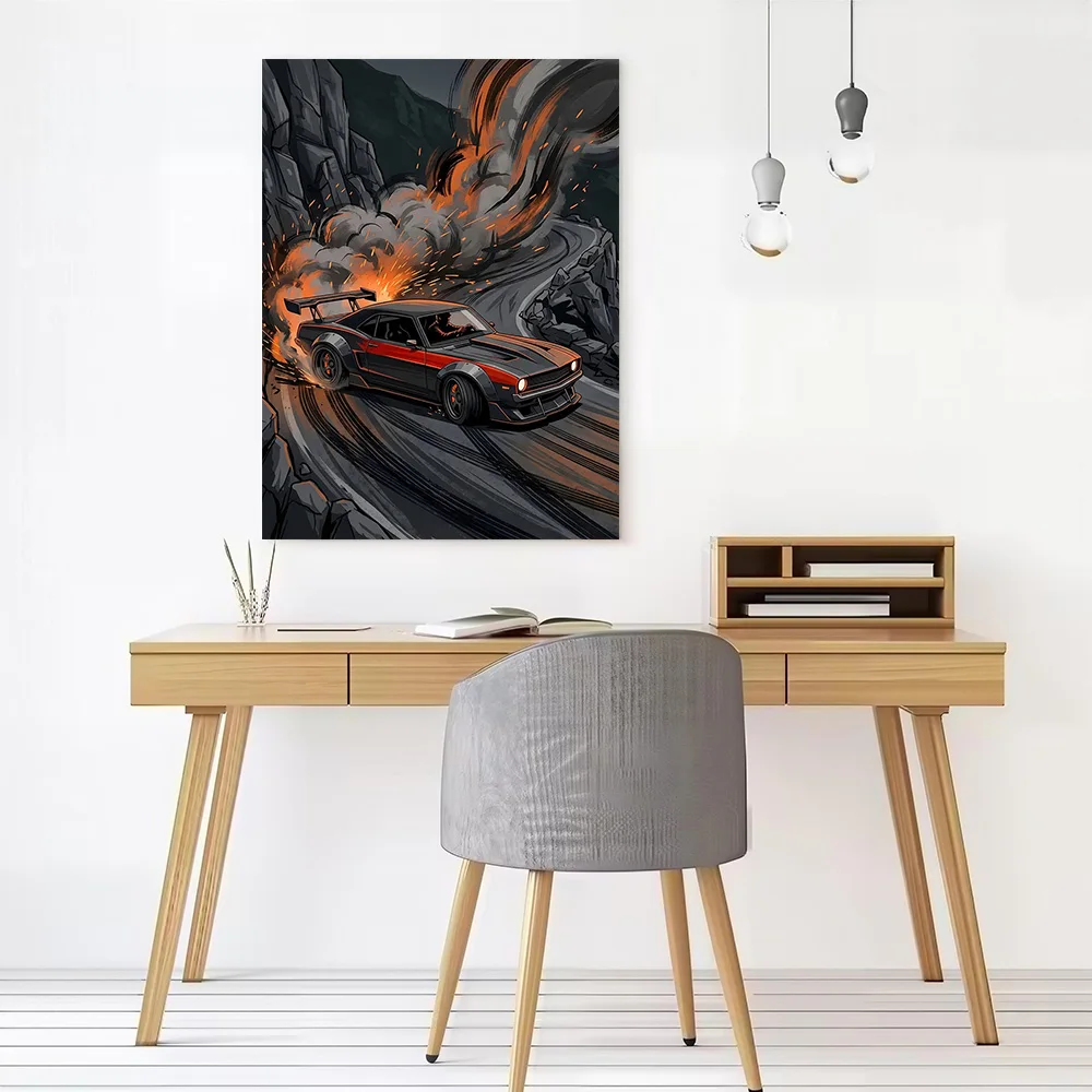 Midnight Drift King Smoke and Sparks Printed Canvas Wall Art Customizable Paintings Poster Perfect Gift for Bedroom Accessories