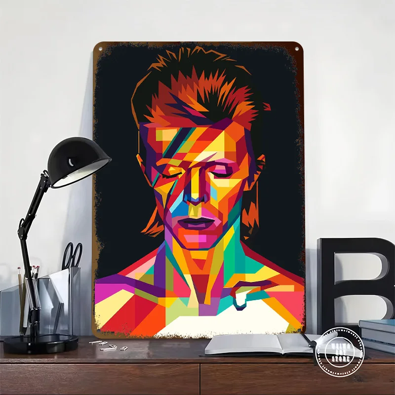 David Bowie Colorful Portrait Metal Poster Customized Wall Art Retro Vintage Metal Signs for Man Cave Decoration Garage House