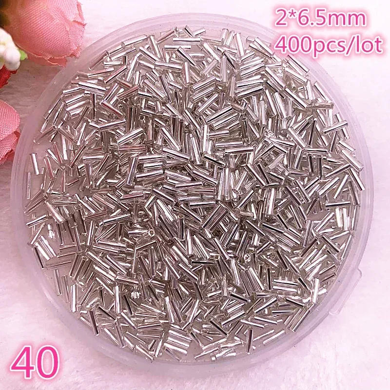 New 2*6.5mm 400pcs/lot Czech Cylindrical Glass Bugle Beads European Seed Long Tube Two Hole Loose Beads for Jewelry Making