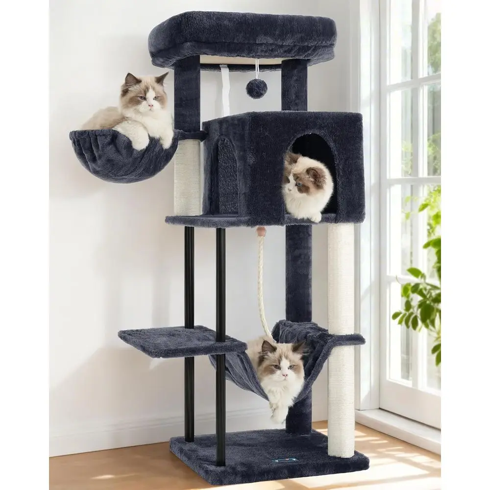 

Indoor 43.3 Cat Tower with Hammock, Condo, and Scratching Post for Small Cats and Kittens in Smoky Gray