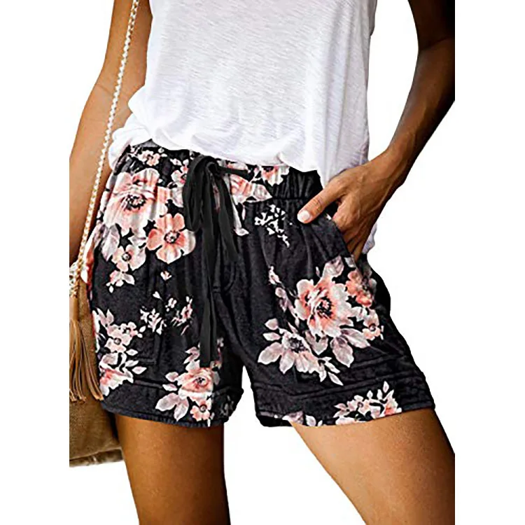 Summer Shorts for Women 2023 Ladies Fashion Elastic Waistband Comfortable Casual Print High Waist Wide Leg Shorts