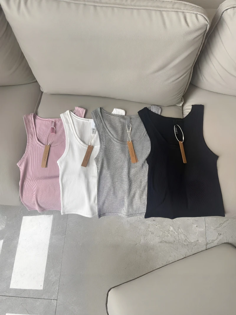Sporty Sleeveless U-Neck Vest for Women Slim Fit Inner And Outer Wear Short Top Multi-Color Threaded Bandage Tank Top