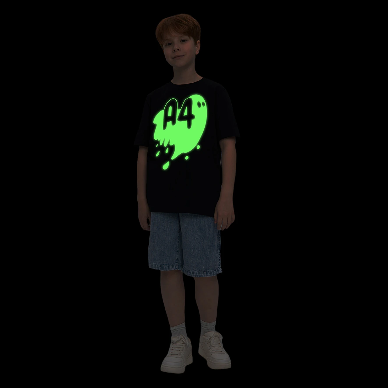 T-Shirt A4 Ghost With Patch Luminous Print A4 Vlad Children Shirt Tops Cute Youth Merch A4 Lamba Kid's Cotton Tee