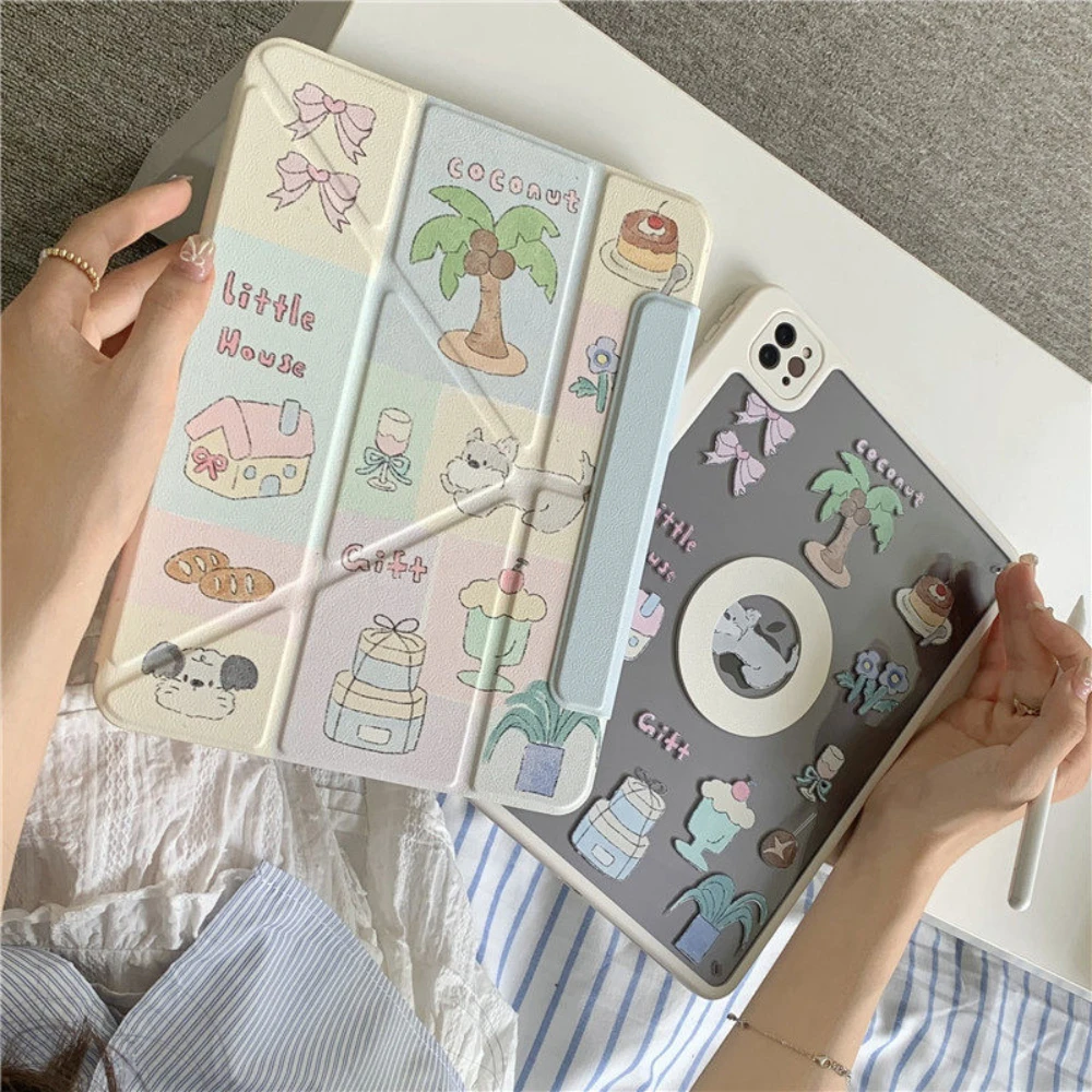 Funda Coconut Tree Schnauzer para iPad Pro 13 11th M5 M4 12.9 A16 10 8 7 9th 10th Air 11 M2 M3 Mini, con cubierta magnética dividida para tablet