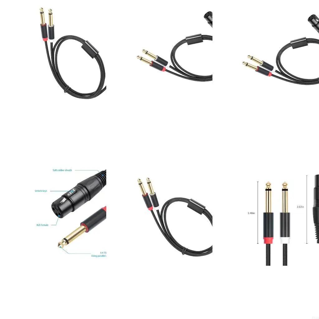 193A 2x 1/4inch to 3Pin Female Y Splitters Cable,3Pin to 2x6.35mm Mono Cable