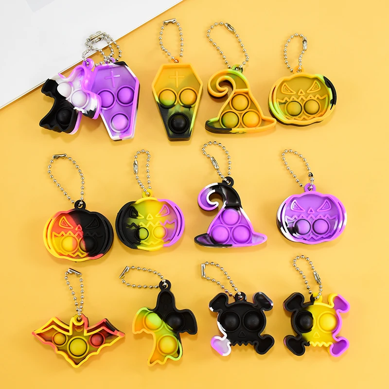 6pcs Halloween Mini Pop Fidget Toy Kit Pumpkin Skull Bat Stress Relief Hand Toys Party Favors Office Desk Toys for Kids Adults