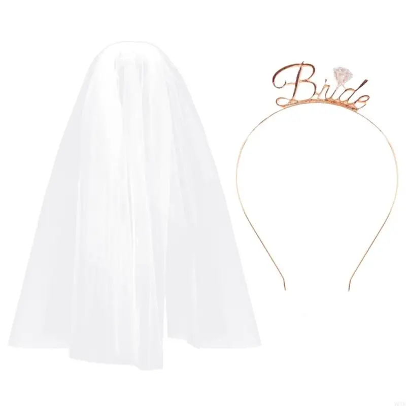 W0YA Double Layer Wedding Veil for Bridal Shower Short Wedding Veil Hairhoop Set Tulle Veil Beach Wedding Ceremony Tiaras Veil