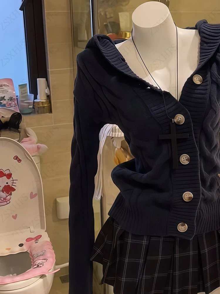 سترة نسائية ملابس خارجية سترة فاسق ملابس نسائية شتوية ملابس تريكو غير رسمية على الطراز البريطاني Y2k سترات نسائية معاطف هاراجوكو Y2k