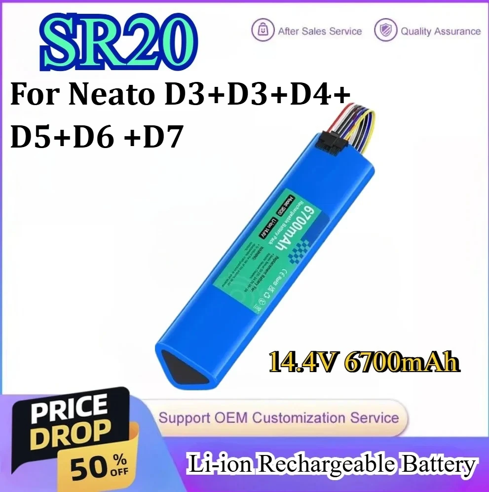 

14.4V 6700mAh SR20 Battery Li-ion Rechargeable Battery for Robot Vacuum Cleaner for Neato D3+D3+D4+ D5+D6 +D7