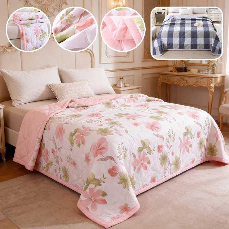 Washed Cotton Summer Cool Quilt Breathable Printing All Season Lightweight Comforter for Single Double Bed 100/150/180/200cm